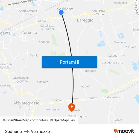Sedriano to Vermezzo map