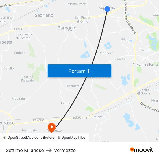 Settimo Milanese to Vermezzo map