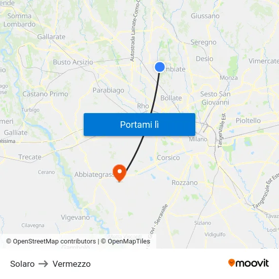 Solaro to Vermezzo map