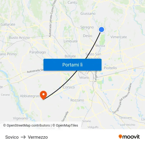 Sovico to Vermezzo map