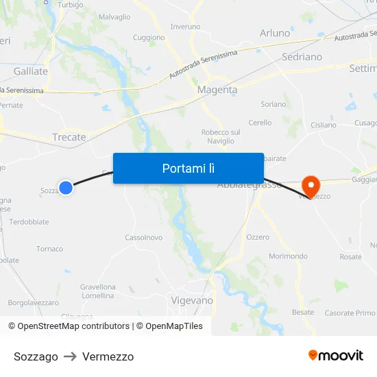 Sozzago to Vermezzo map