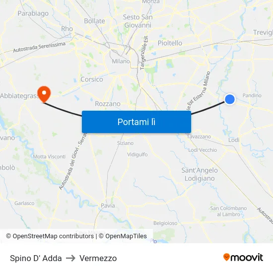 Spino D' Adda to Vermezzo map