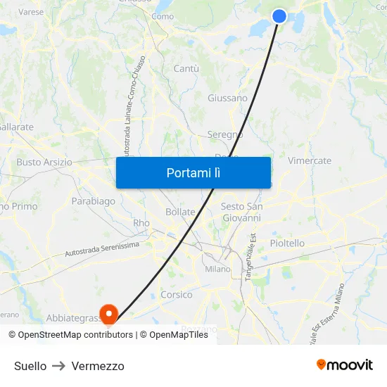 Suello to Vermezzo map