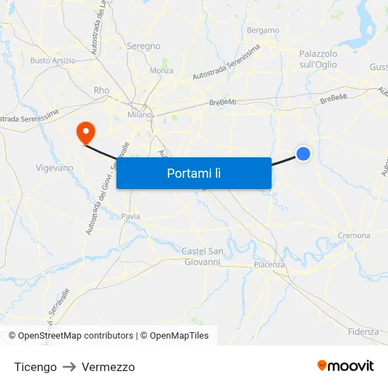 Ticengo to Vermezzo map