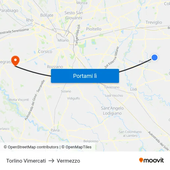 Torlino Vimercati to Vermezzo map