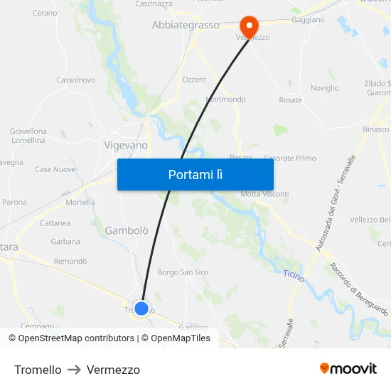 Tromello to Vermezzo map