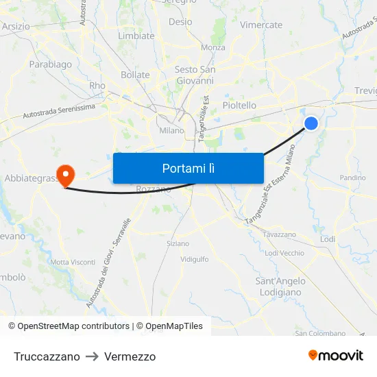 Truccazzano to Vermezzo map