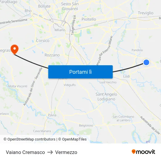 Vaiano Cremasco to Vermezzo map