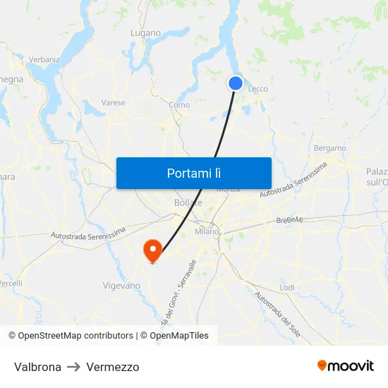 Valbrona to Vermezzo map