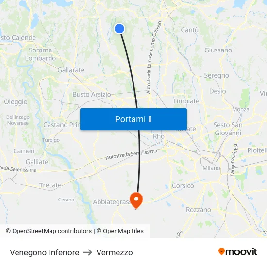 Venegono Inferiore to Vermezzo map