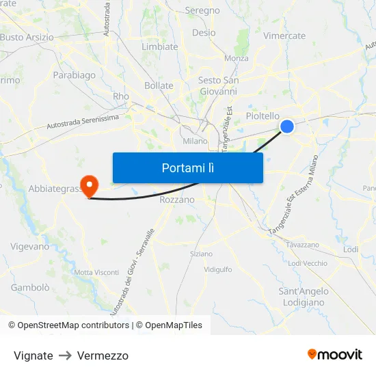 Vignate to Vermezzo map