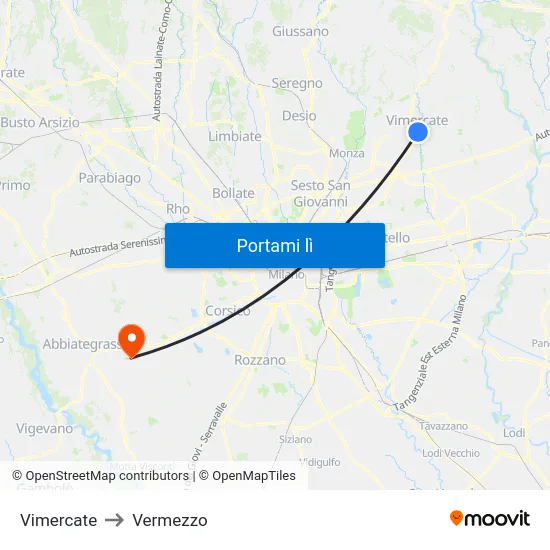 Vimercate to Vermezzo map