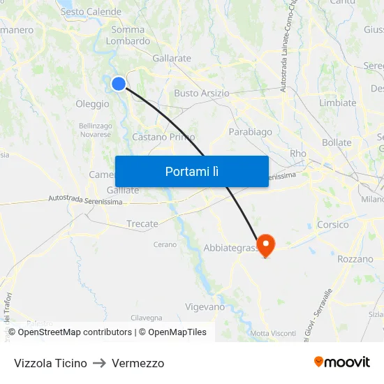 Vizzola Ticino to Vermezzo map