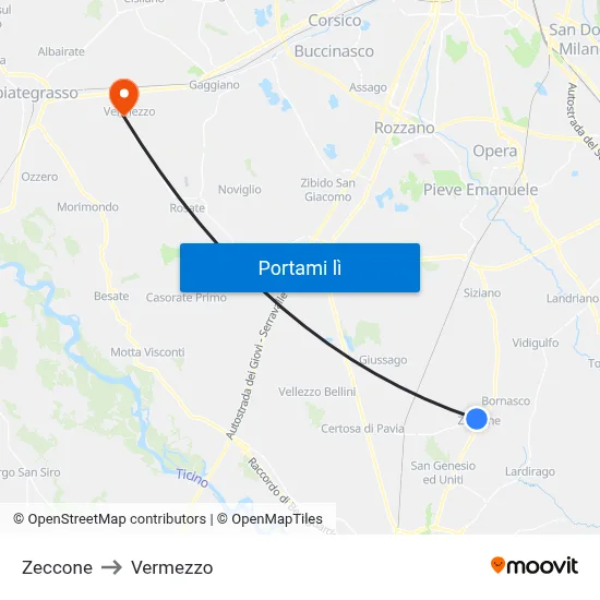 Zeccone to Vermezzo map