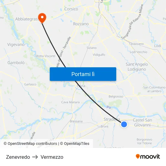 Zenevredo to Vermezzo map