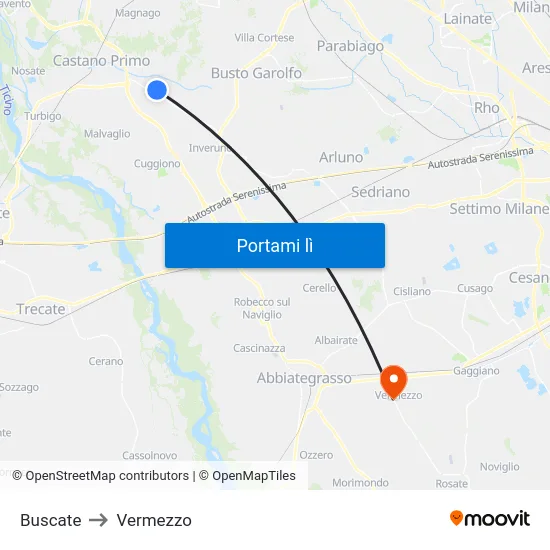 Buscate to Vermezzo map