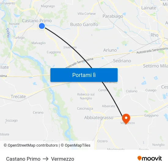 Castano Primo to Vermezzo map
