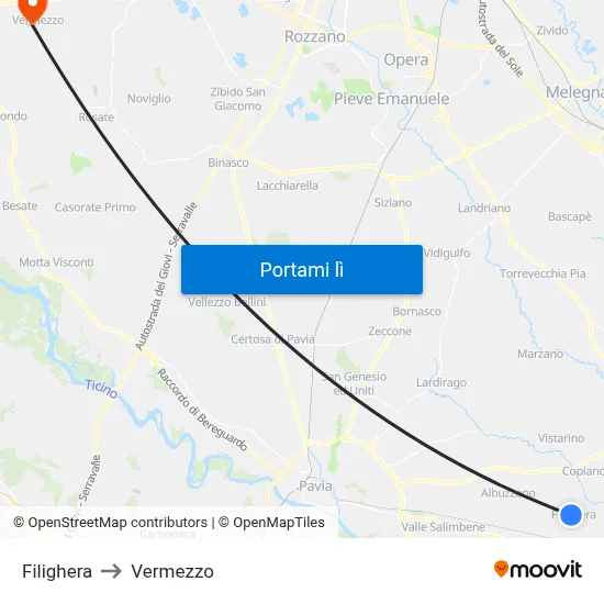 Filighera to Vermezzo map