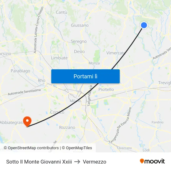 Sotto Il Monte Giovanni Xxiii to Vermezzo map