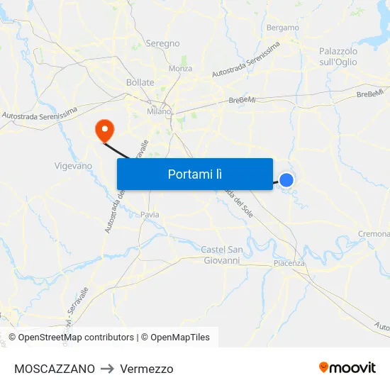 MOSCAZZANO to Vermezzo map