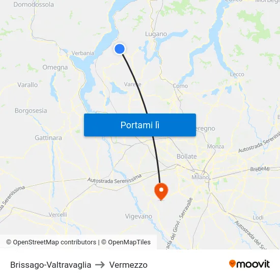 Brissago-Valtravaglia to Vermezzo map