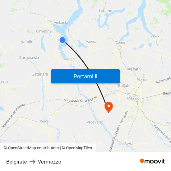 Belgirate to Vermezzo map