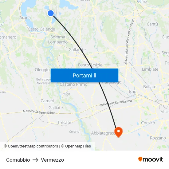 Comabbio to Vermezzo map