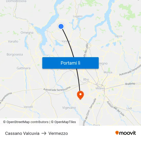 Cassano Valcuvia to Vermezzo map