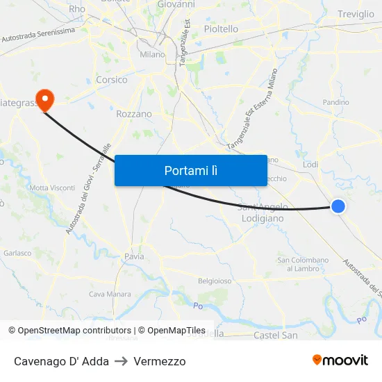 Cavenago D' Adda to Vermezzo map
