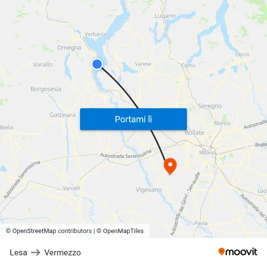 Lesa to Vermezzo map