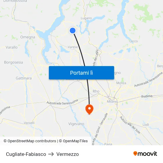 Cugliate-Fabiasco to Vermezzo map
