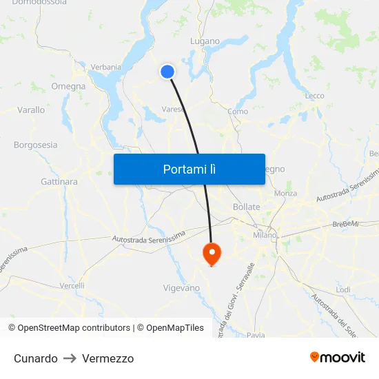 Cunardo to Vermezzo map