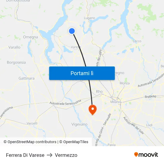 Ferrera Di Varese to Vermezzo map
