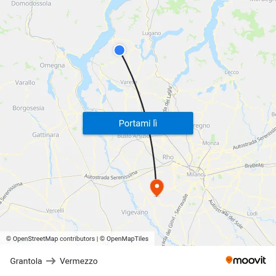 Grantola to Vermezzo map