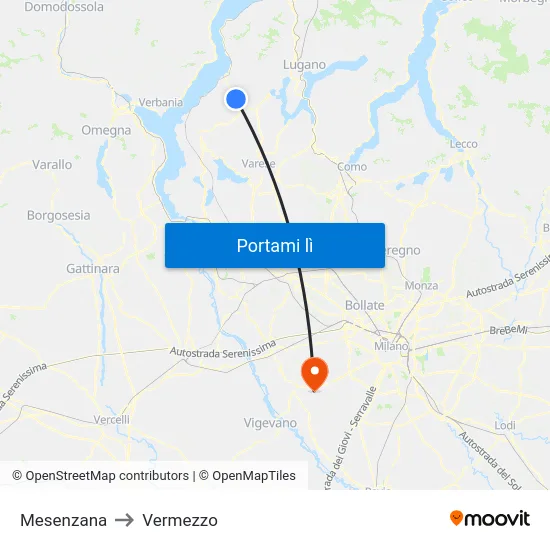 Mesenzana to Vermezzo map