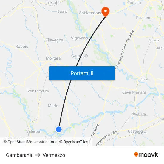 Gambarana to Vermezzo map