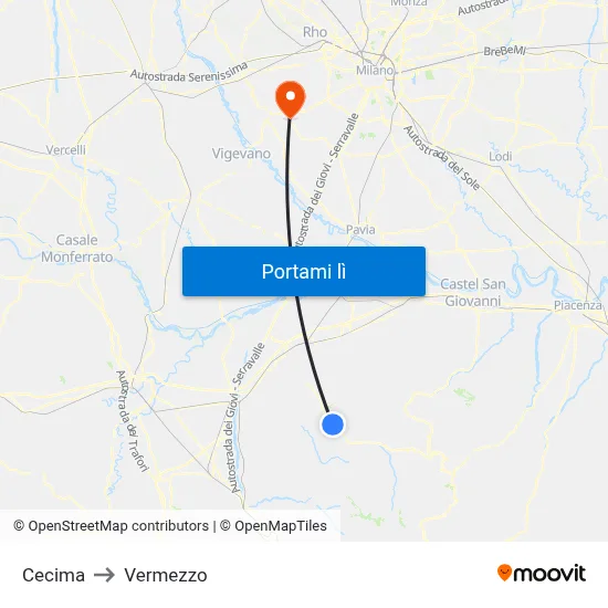 Cecima to Vermezzo map