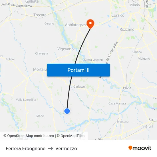 Ferrera Erbognone to Vermezzo map