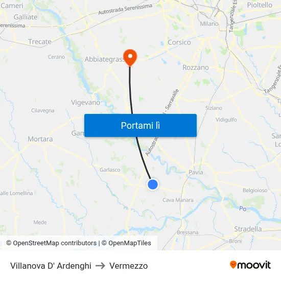 Villanova D' Ardenghi to Vermezzo map