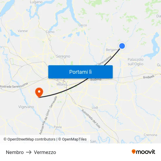 Nembro to Vermezzo map