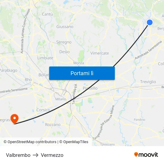 Valbrembo to Vermezzo map