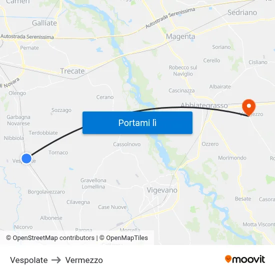 Vespolate to Vermezzo map
