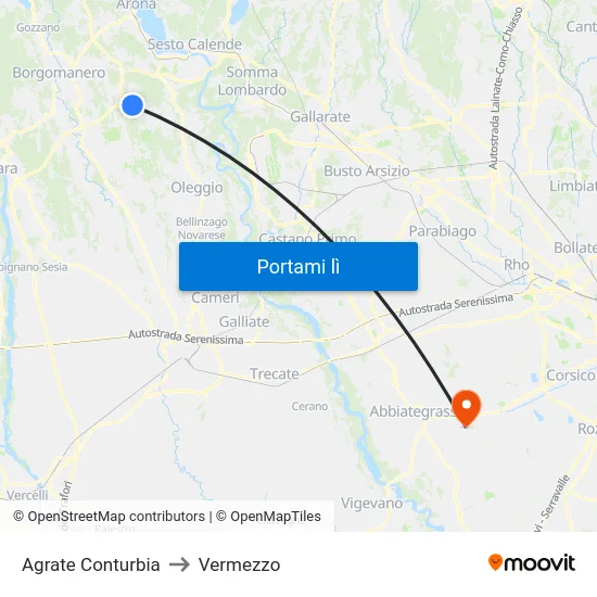 Agrate Conturbia to Vermezzo map