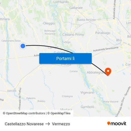 Castellazzo Novarese to Vermezzo map