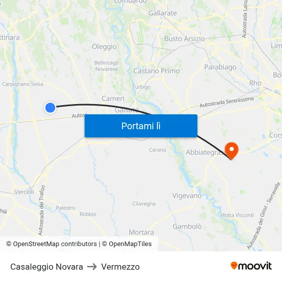 Casaleggio Novara to Vermezzo map