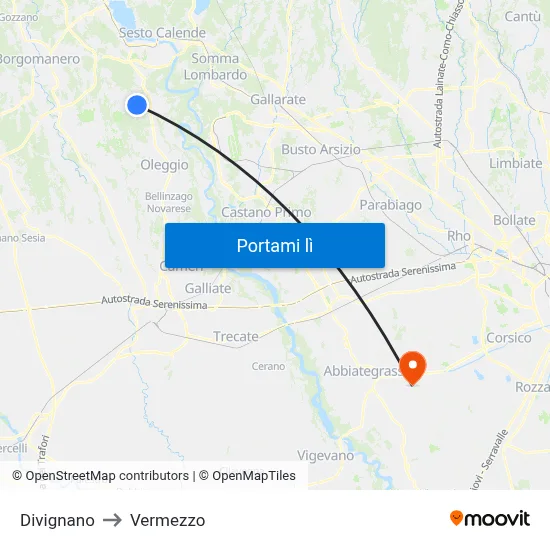 Divignano to Vermezzo map