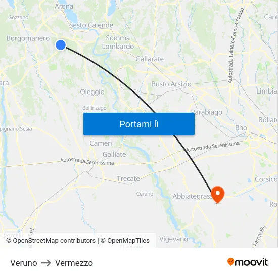 Veruno to Vermezzo map