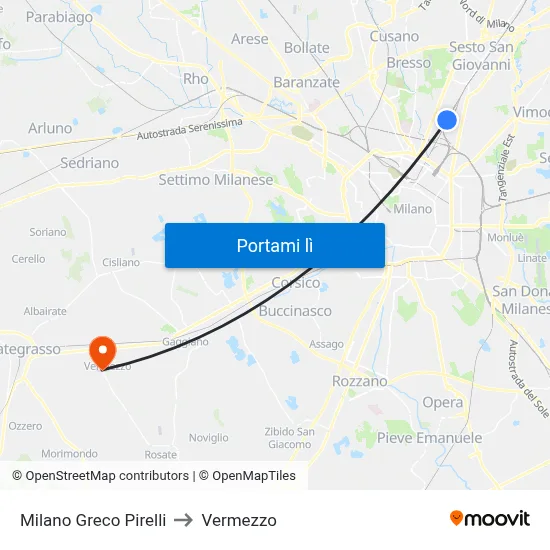 Milano Greco Pirelli to Vermezzo map
