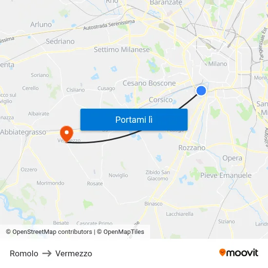 Romolo to Vermezzo map
