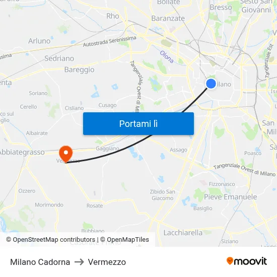 Milano Cadorna to Vermezzo map